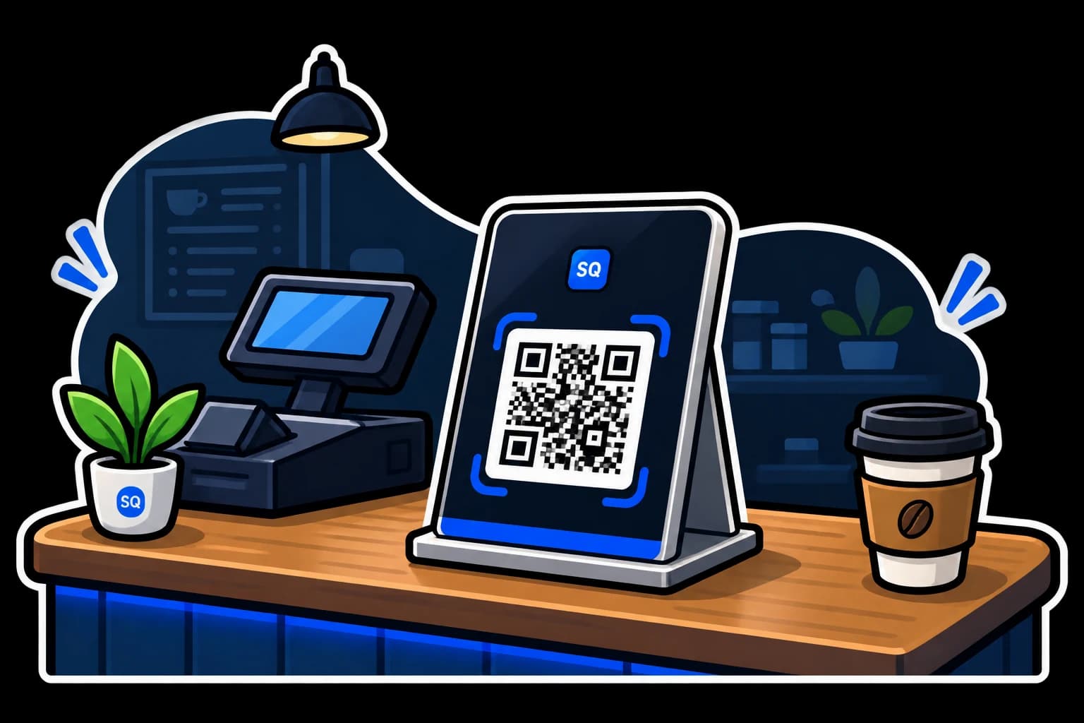 Sidequest QR displayed at a business counter